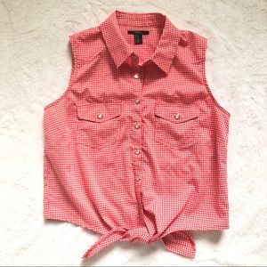Red and White Gingham Western Tie Up Tank